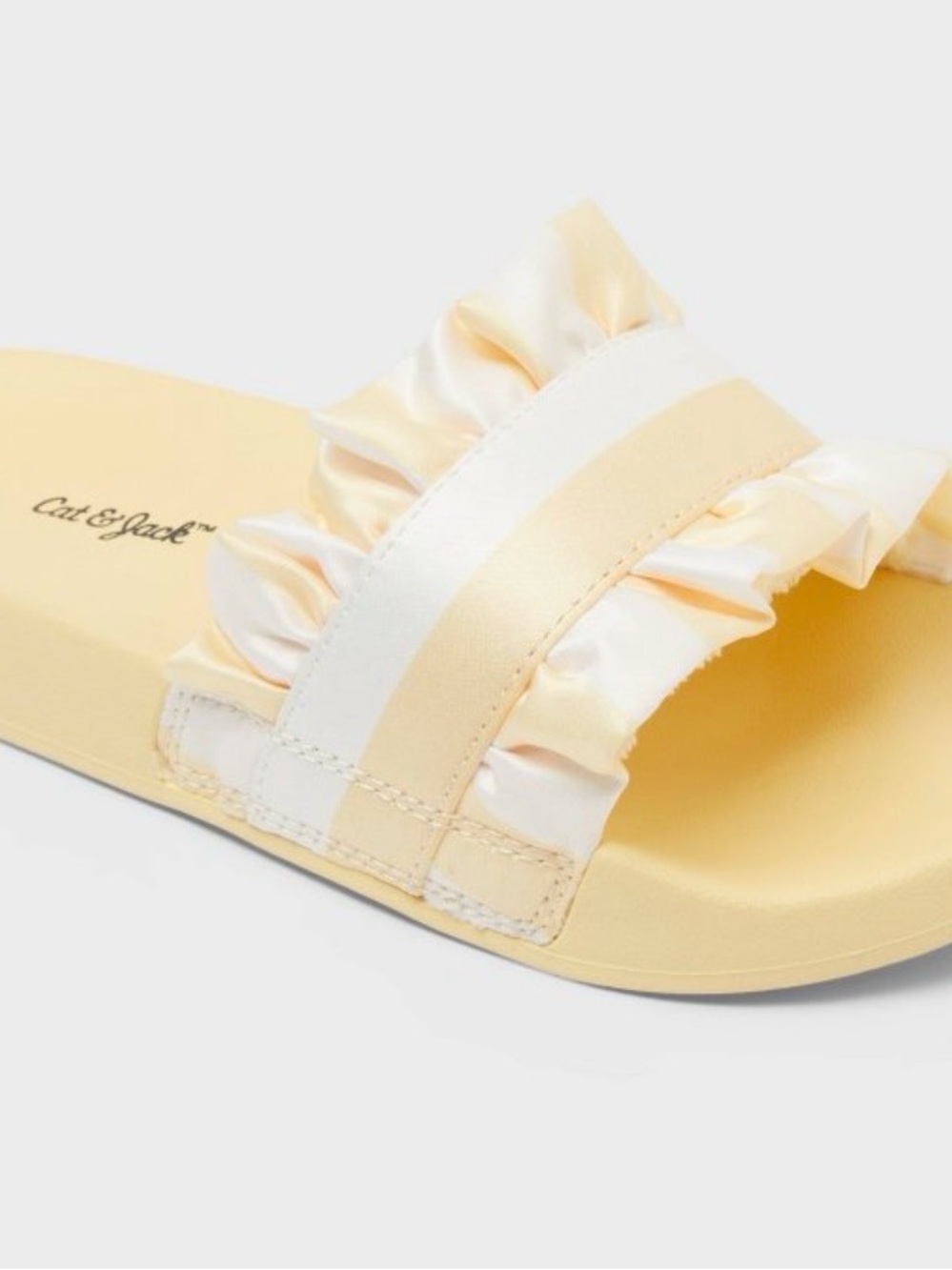 Cat & Jack kids Lissie Women's white & Pale Yellow Ruffle Slide Sandals